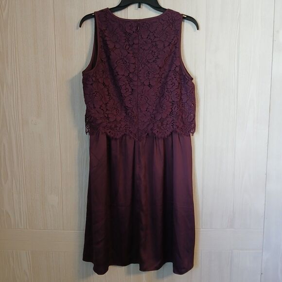 Loft Women's Size L Cabernet Half Floral Lace Overlay Sleeveless Dress - Picture 2 of 8